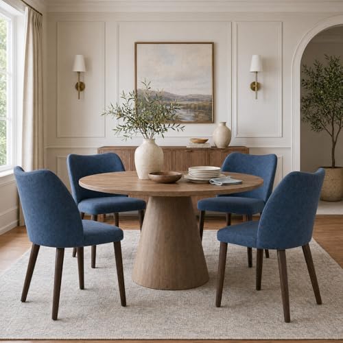 Image of MALOL Dining Chairs Set of 4, Upholstered Leather Kitchen Chairs with Curved Back, Padded Seat and Solid Wood Legs, Modern Dining Chair for Kitchen Dining Room, Blue