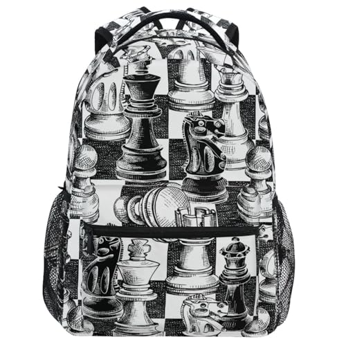 Oarencol Mochila preta branca para tabuleiros de xadrez, mochila para viagem, caminhada, acampamento, escola, laptop, Multi 16