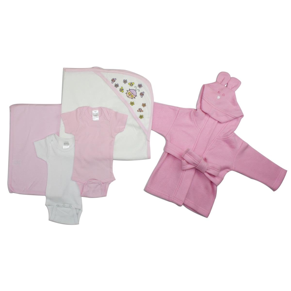 Bambini NC-0408M Baby Girl 5 Piece Layette Sets White & Pink - Medium