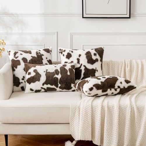 Image of Pack of 2 Faux Fur Cowhide Throw Pillow Covers 20x20 Inch Coffee