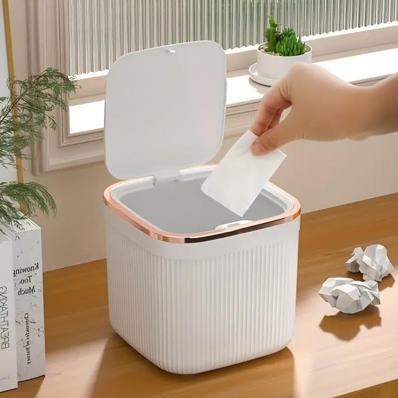 BLURISM Small Table Waste Bin, Mini Table Waste Bin, Table Cosmetic Bin, Storage Table Rubbish Bin, Press Cover, Rubbish Bin for Kitchen, Bathroom, Office, Desk, Bed, Odour-Proof