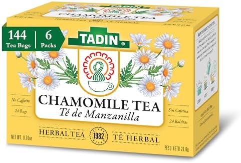 Tadin Chamomile Tea, Caffeine Free Herbal Tea, 24 Tea Bags Individually Wrapped, Pack of 6
