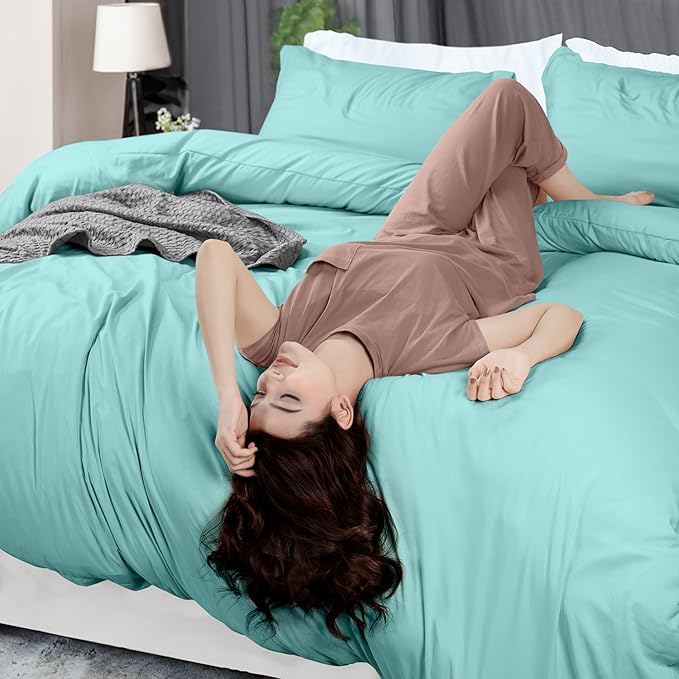 Image of Amazing Super Soft Double Bed Woollen Quilt Cover, 310TC Warm Duvet Cover, Woolen Duvet Cover /Rajai Cover /Blanket Cover /Quilt Cover King Size=90x100 Inches, Winter Blanket Cover (Aqua)