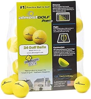 AG AlmostGolf Balls - Limited Flight Practice Golf Balls - (24 Pack, Yellow) - Almost Golf Balls Foam Golf Training Aids for Indoor Or Yard Practice - Includes 24 AlmostGolf Balls W/ 5 Liberty Tees