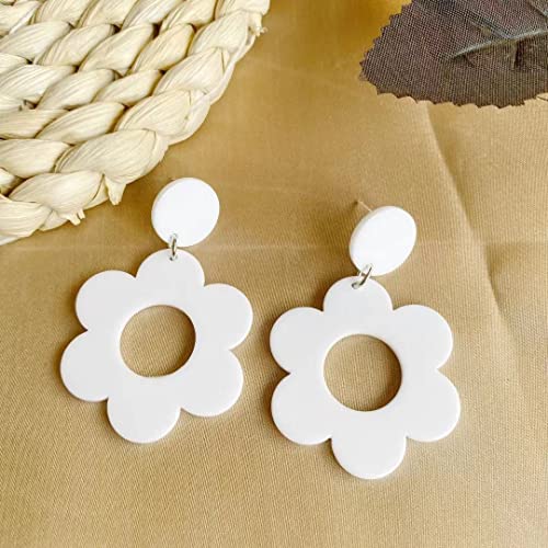 Cute Hollow Flower Dangle Earrings Vintage Resin Flower Daisy Earrings 60S 70S Party Jewelry Mother's Day/Valentien's Day Gift for Women3