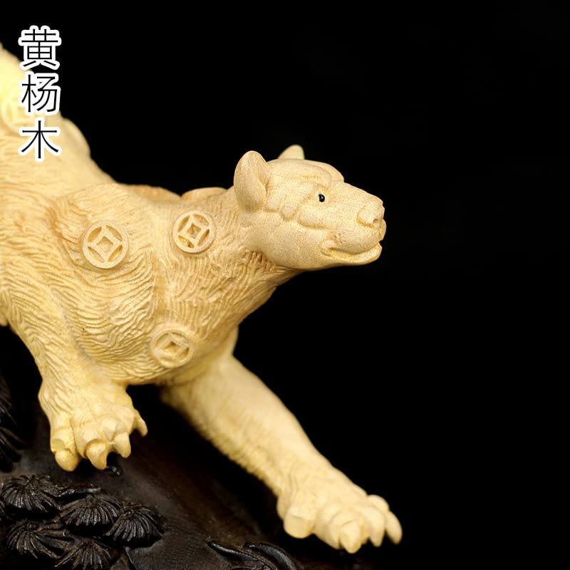 Leo商品　黃楊繊細彫刻　木製根付4点セット 新入荷 東洋彫刻 貔貅 細密黄楊柘植木彫りヒキュウ 4cm高根付 提