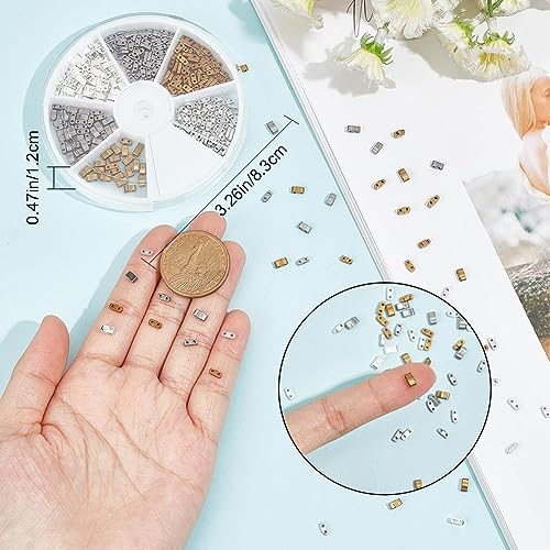 CREATCABIN 420Pcs 2 Hole Half Tila Beads 6 Styles Mix Glass Beads Square Rectangle Mini Opaque with Plastic Container Color for Craft Bracelet Necklace Earring Jewelry Making(Metallic Colors) - Image 3