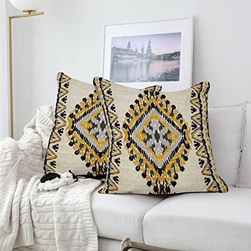 Image of SAJAVAT HOME Cotton Printed Cushion Cover Exclusive Edition 18x18 INCHES Yellow and Cream (Pack of 1)