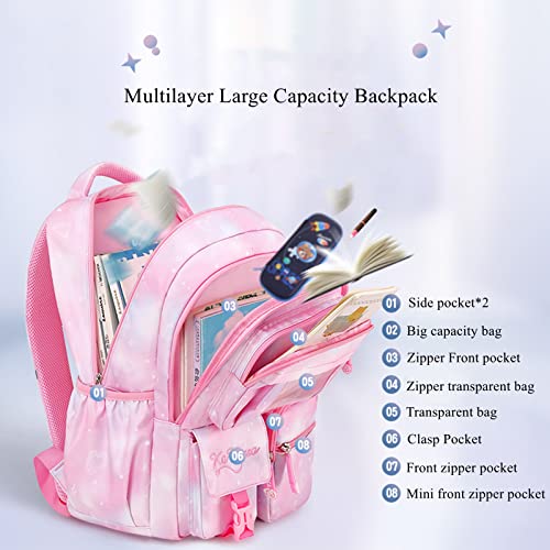Kids Backpack for Girls,Girls Backpack Cute School Backpack Waterproof Large Capacity for Middle Elementary School Bag(Pink)3