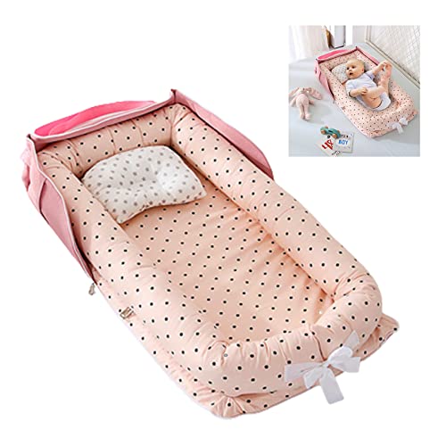 Image of Vohunt Baby Lounger for Newborn,100% Cotton Portable Bag Sleeping for Baby in Bed,Newborn Lounger Adjustable Size & Strong Zipper Lengthen Space to 3 Tears Old(Pink Polka dots)