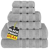 American Soft Linen Luxury 6 Piece Towel Set, 2 Bath Towels 2 Hand Towel 2 Washcloths, 600 GSM 100% Cotton Turkish Towels for Bathroom, Light Grey Towel Sets