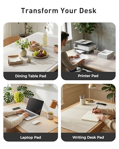 Image of Aothia Faux Leather Desk Mat - Large Mouse Pad, Non-Slip PU Leather Blotter, Waterproof Writing Surface for Office and Home (Pale Lavender White, 42 inch x 17 inch)