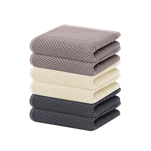 Image of Homaxy 100% Cotton Waffle Weave Kitchen Dish Towels, Ultra Soft Absorbent Quick Drying Cleaning Towel, 13 x 28 Inches, 6-Pack, Mixed Color