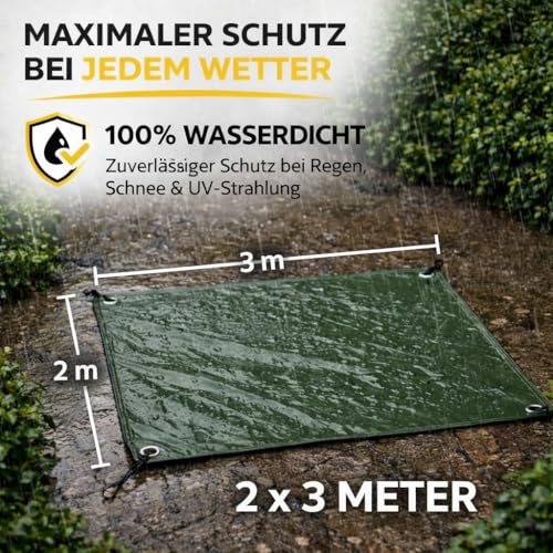 2x3 Abdeckplane Plane 200 g/m² grün - Plane mit Ösen wasserdicht & Gartenplane & Schutzplane, Allzweckplane - grün, Bauplane für Zeltunterlage - Gewebeplane - für Zeltplane & Camping