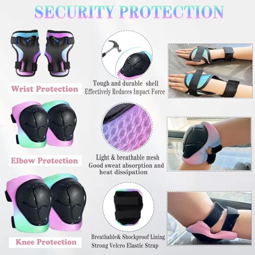 Image of FOOKCIAN Kids Helmet,Toddler Skateboard Helmets for Ages 2-3-5-8-14 Years Boys Girls with Knee and Elbow Pads Wrist Guards fit Roller Skates,Skateboarding,Skating Scooter Adjustable Kids Helmet