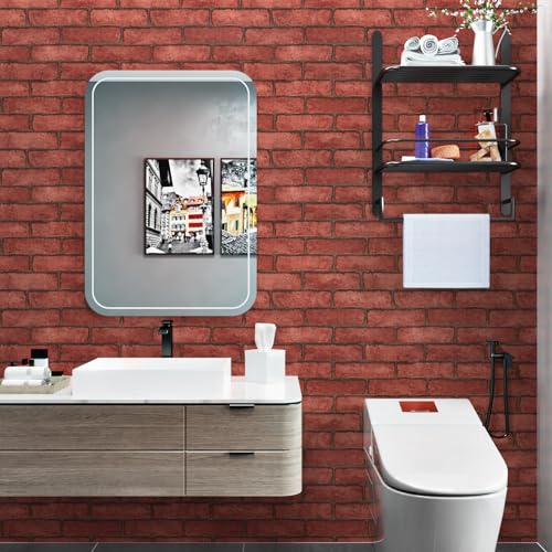 Papier peint imperméable pour murs de cuisine et salon adhésif effet brique rouge - 7