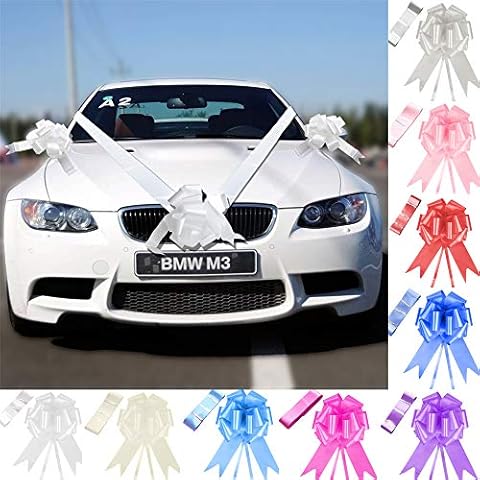 Time to Sparkle 3 Bows + 7M Ribbon Wedding Car Ribbon Decoration Kit Wrapping Large Bow, White Cover