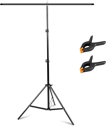 Meking Soporte de fondo de fotos en forma de T, 4 x 6.5 pies, sistema de soporte de fondo portátil con 2 abrazaderas de resorte para estudio de