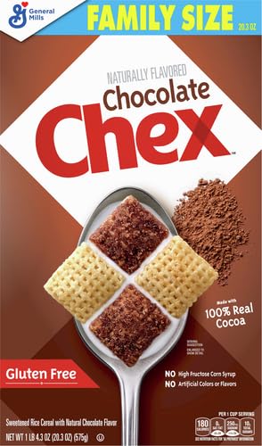 Image of Chocolate Chex Cereal, Gluten Free Breakfast Cereal, Made with Whole Grain, Family Size, 20.3 oz (Pack of 5)