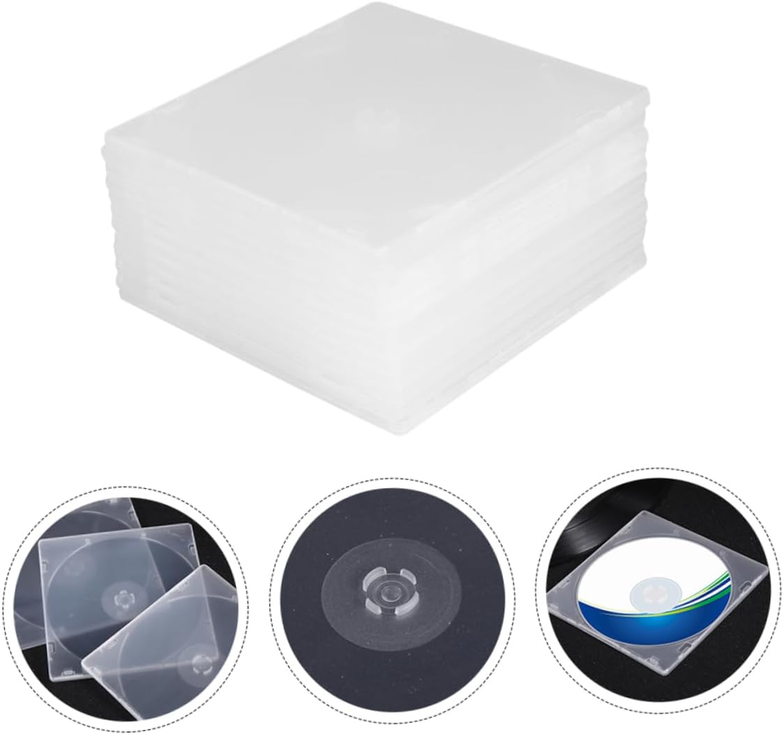 Mikikit 25pcs Cd Case Portable Storage Box Label Insert for Home Cinema and Travel Material for Organizing and Dvds