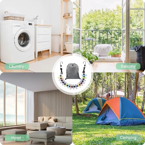 Retractable Travel Clothesline, Portable Elastic Clothesline, Adjustable Travel Washing Line with 12 Colorful Clips & Storage Bag, Camping Accessories, for Holidays Travel Balcony (1PCS) - Image 7