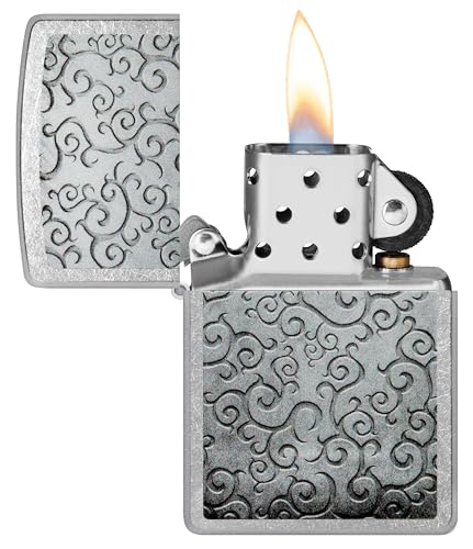 Image of Zippo Vines Windproof Lighter - Engraved Floral Vine Pattern on Brushed Chrome, Refillable, (BIS Certified)