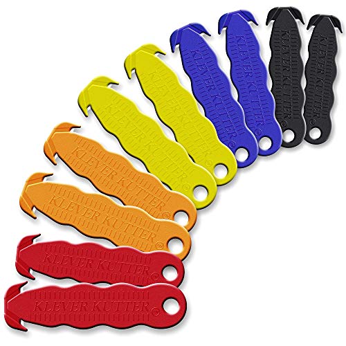 Klever Innovations Cutter Stainless Steel Package Opener, Safety Utility Cutter Assorted Colors 10 pcs, KLEVER - 10/Pack Mix (2 Pack)