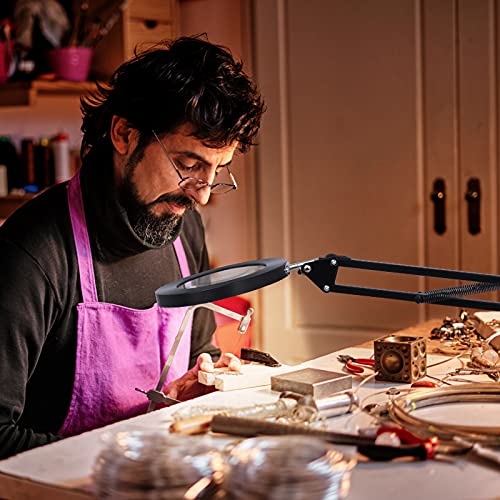 2-In-1 Magnifying Glass With Light And Stand, 8X Real Glass Magnifying Lamp With Stand 3 Color Modes 10 Stepless Dimmable Desk Magnifier For Close Work, Jewelry, Reading, Crafts, Hobby #TOP5