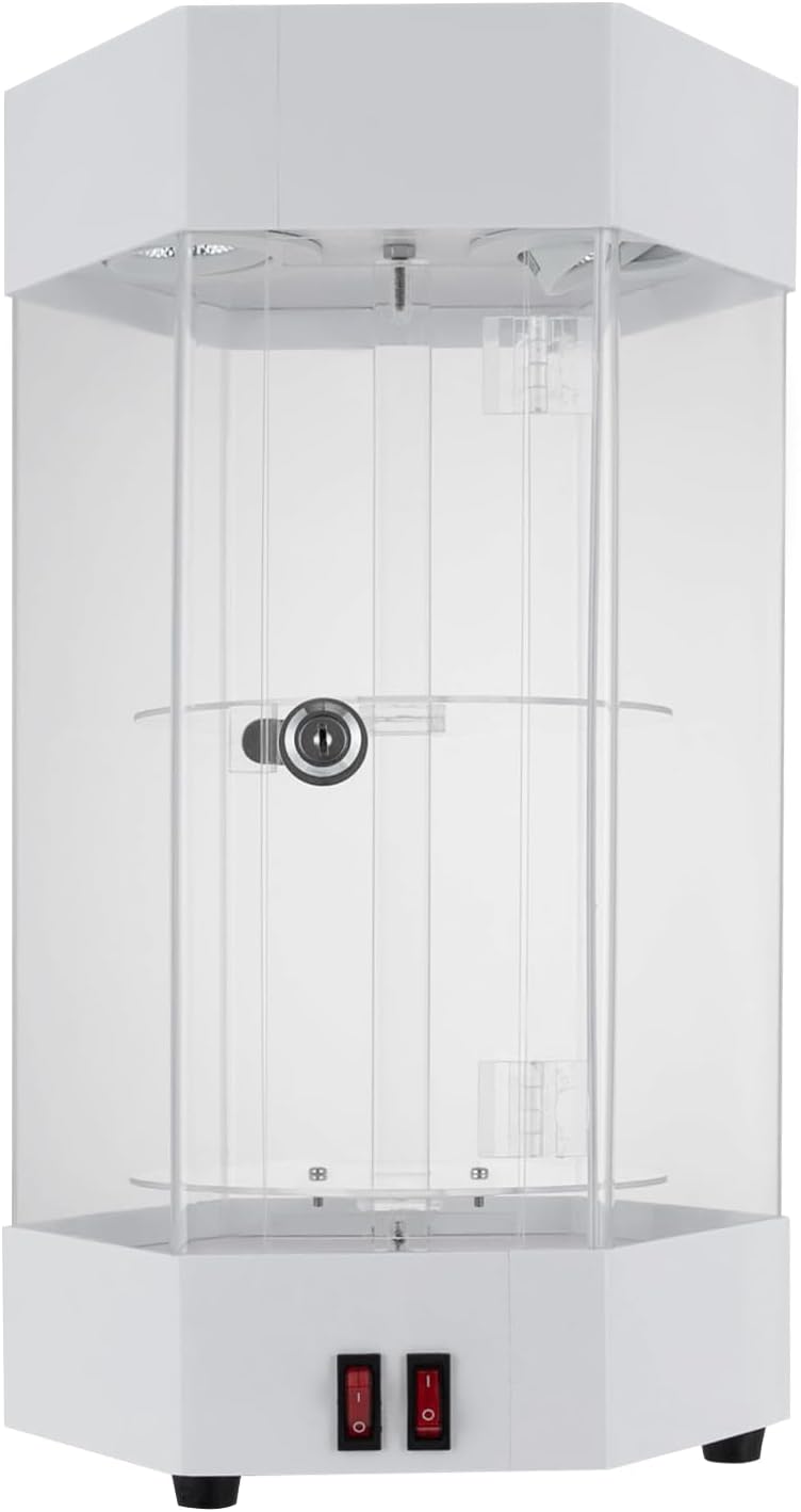 Electric Rotating Display Case with Lock and Keys,360° Rotating Acrylic Jewelry Display Case,2-Tier Free Standing Electric Rotating Display Case for Sunglasses,Collectibles Display