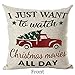 Ramirar I Just Want to Watch Christmas Movies All Day Watercolor Red Pickup Truck Pine Tree Decorative Throw Pillow Cover Case Home Living Room Bed Sofa Car Cotton Linen Square 18 x 18 Inches