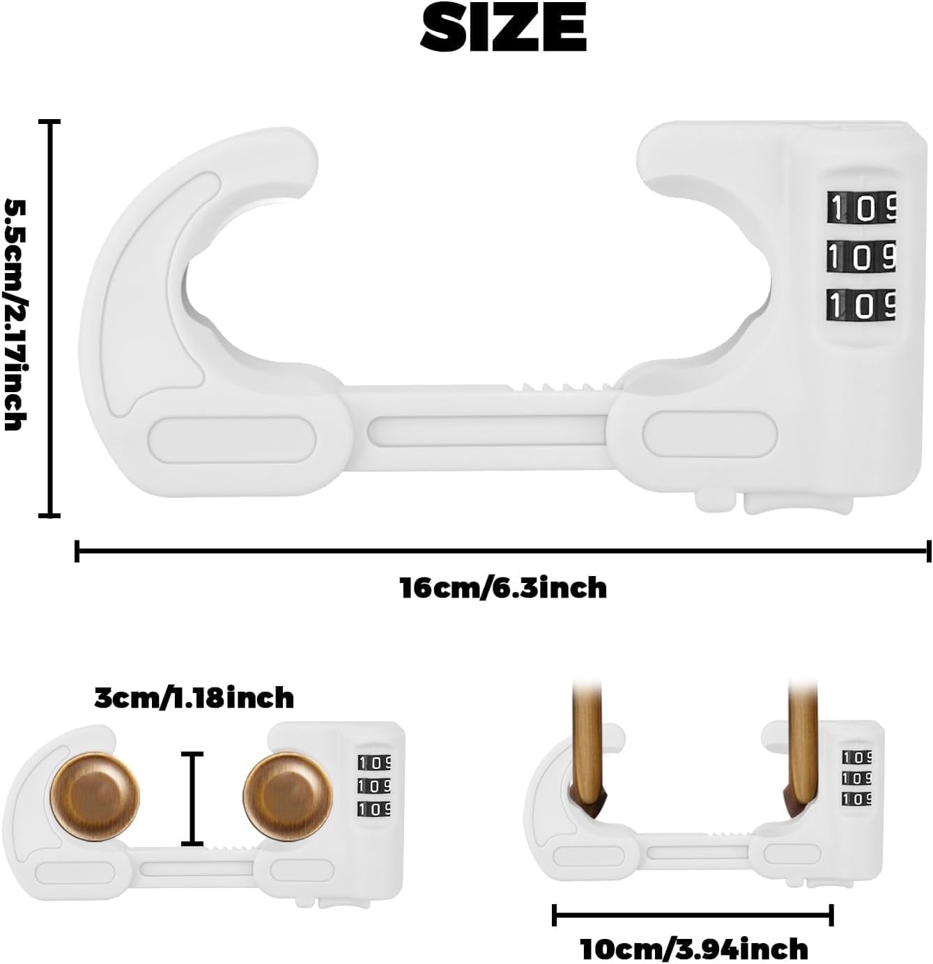 4 Pack U-Shaped Cabinet Locks with Combination Baby Proofing Cabinet Lock Child Proof Sliding Cabinet Door Locks Adjustable Drawers Cupboard Locks Baby Safety Cabinet Latches for Knob Handle (White)