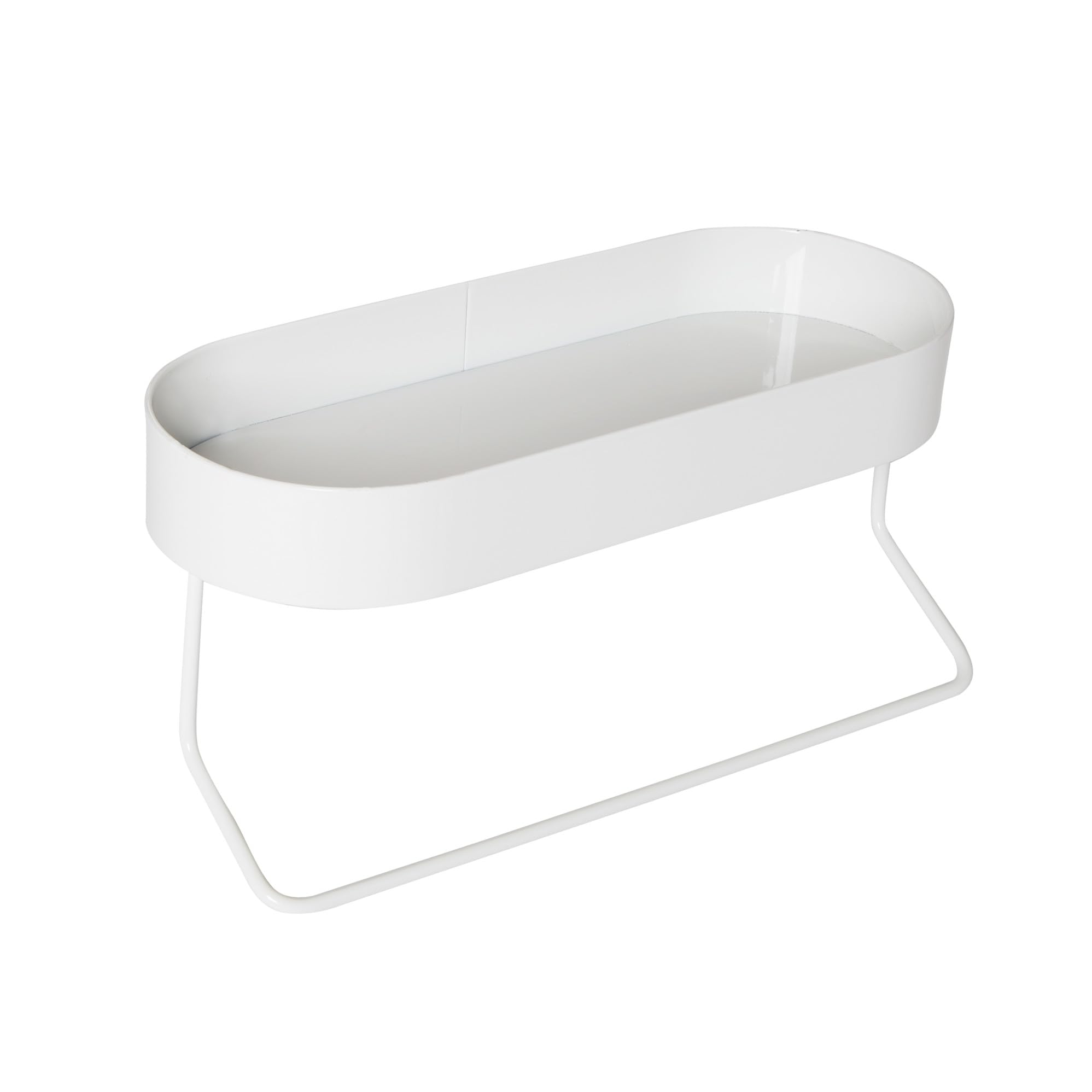 Honey-Can-Do Wall Mounted Bathroom Shelf with Towel Bar and Oval Top Tray, White, Steel, 10 lbs