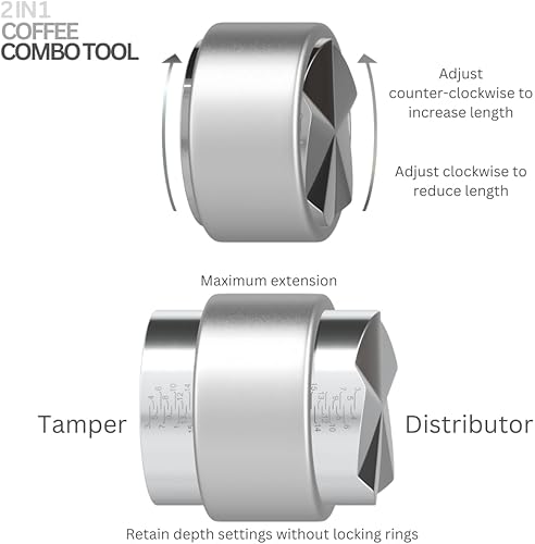 Miniatura 4 de PIQA Distribuidor y manipulador de café de 2.087 in, profundidad ajustable, manipulador profesional de mano de expreso, nivelador de doble cabezal