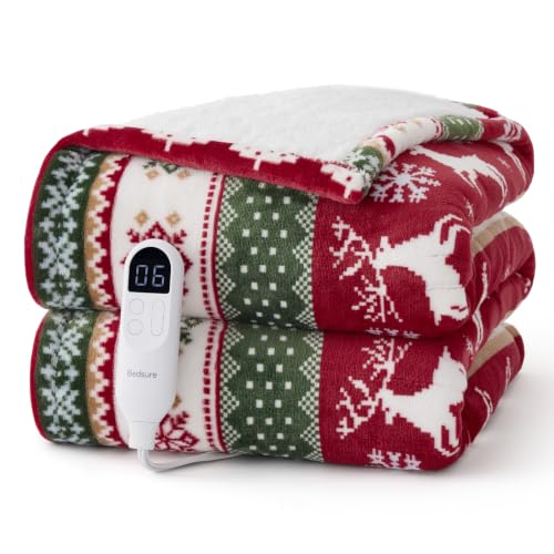 Image of Bedsure Christmas Electric Blanket Twin, Fair Isle Pattern Heated Blanket
