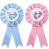 WILLBOND 2 Pieces Daddy and Mommy to Be Tinplate Badge Pin Gender Reveal Rosette Button Pins with Ribbon New Daddy Mom Gifts for Baby Shower Party Celebration