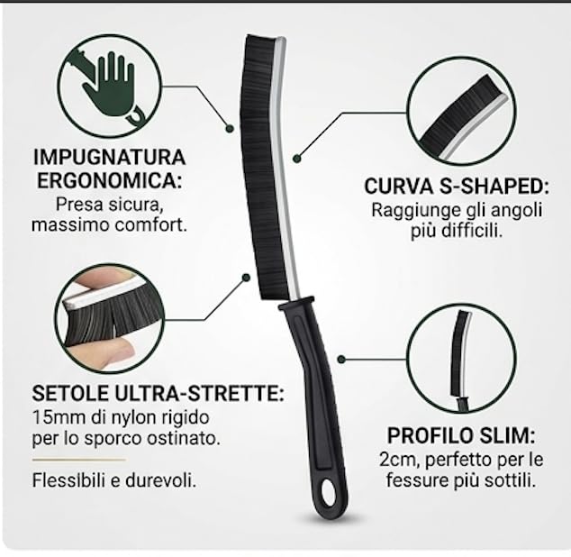 Spazzole per Pulizia Set da 3 Pezzi – Raschietto Multifunzione Premium in Acciaio Inox e PP – Per Cucina, Bagno, Fornelli, Fughe, Frigorifero – Impugnatura Ergonomica Antiscivolo – Riutilizzabili - 3