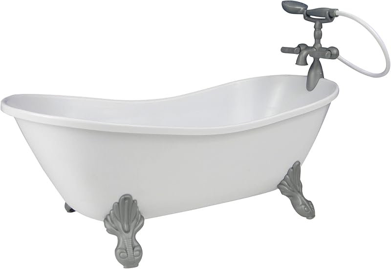 Sophia's Classic - Bañera con patas de garra, color blanco, con cabezal de ducha de mano y grifo, juego de muebles para muñecas de 18", color blanco y plateado