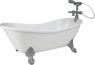 Sophia's Classic White Clawfoot Bathtub with Handheld Shower Head and Faucet Furniture Set for 18" Dolls, White/Silver