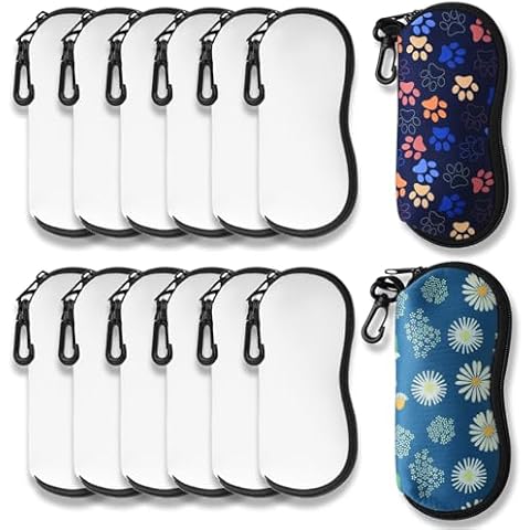 Sublimation Sunglasses Case Blanks,Neoprene Zipper Sunglasses Case Soft With Belt Clip for Sublimation Blanks Sunglasses Case Soft Travel Sunglass Case Heat Transfer Printing Dye DIY Craft (12 Pcs) Cover