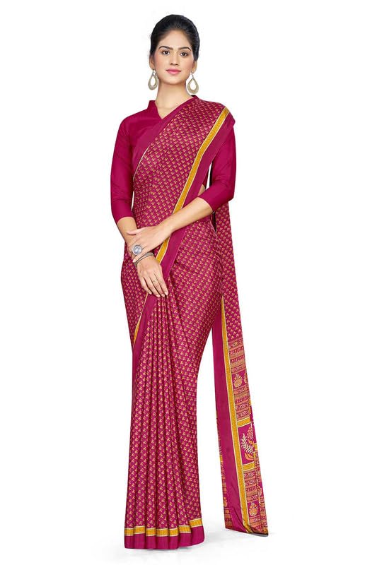 uniform sarees corp Maroon Women's MOO Premium Italian Crepe Small Butty Teachers Uniform Sarees With Blouse Piece-picture-44