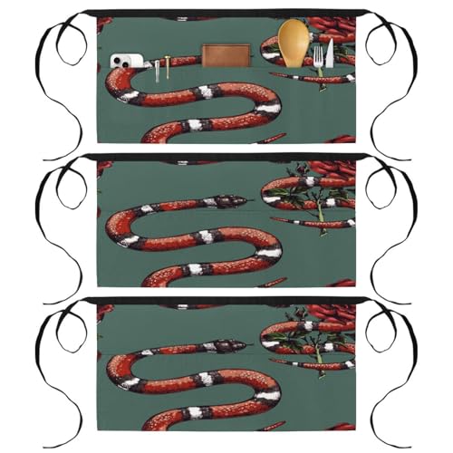 Tablier de cuisine court anti-tache à 3 poches : lot de 3 demi-tabliers pour bistrot et service