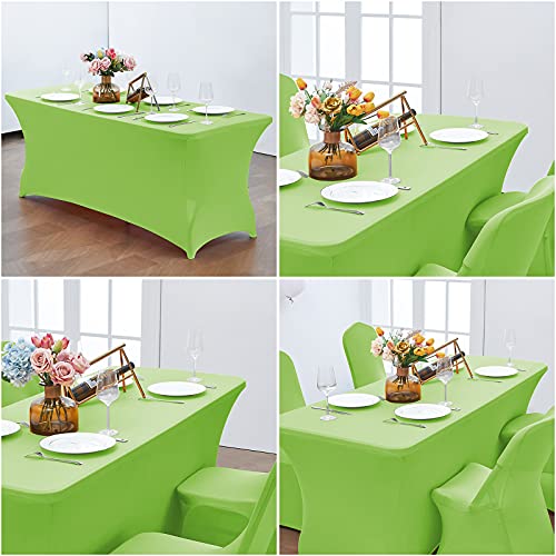 Image of CWK 6FT Waterproof Stretch Spandex Table Cover for Rectangular Tables - Elastic Fitted Tablecloth for Folding Tables,Wrinkle Resistant Table Cloth for Parties, Weddings, Banquets & Events(Light Green)