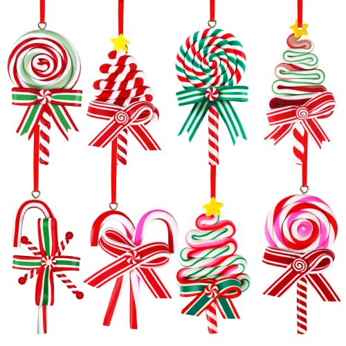 FEBSNOW Lot de 8 décorations de Noël en forme de sucre d'orge pour sapin de Noël, fausses sucettes à suspendre Cover