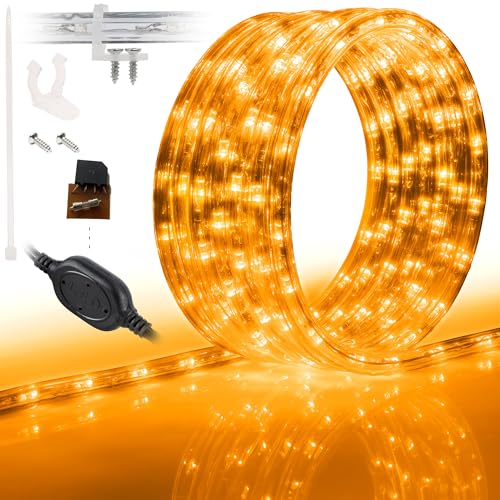 WYZworks 1116LEDs, 100ft Orange LED Rope Light, Connectable Outdoor Permanent Waterproof Accent Exterior Lighting, Transparent PVC Case, ETL Certified, Holiday Decor, Backyard Patio, Home Garden