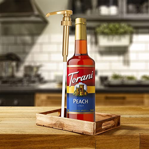 Torani Peach Syrup With Little Squirt Syrup Pump, Glass Bottle 750Ml 25.4 Ounces #TOP2