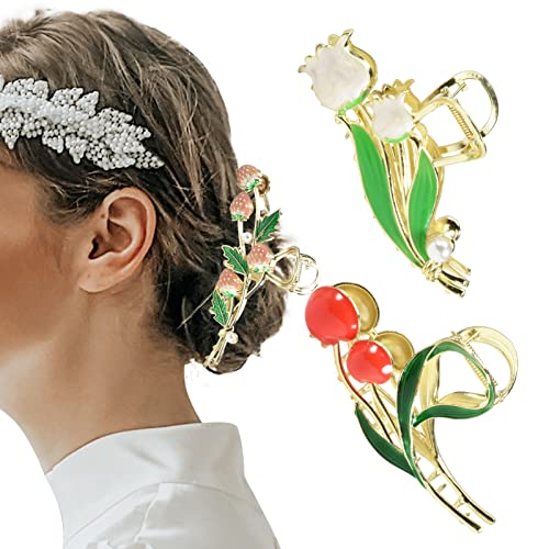 Yonchic 3-Piece Floral Metal Hair Clips, Tulip Orchids Sunflower Hair Claw For Thin/Medium Thick Hair Claws, Elegant Barrettes Strong Hold Hair Clamps Non Slip Cute Hair Catch Clip Accessories #TOP1