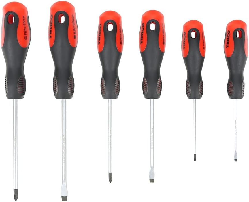 TIMCO Screwdriver Set - Assorted Sizes - 6 Screwdrivers - Ergonomic Handles for an Extra Soft Grip - Magnetic Tips to Assist with Easy Installation - S2 Hardened Carbon Steel