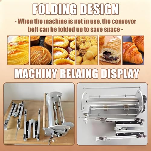 Sfogliatrice elettrica con design pieghevole e spessore regolabile, ideale per cottura professionale e casalinga