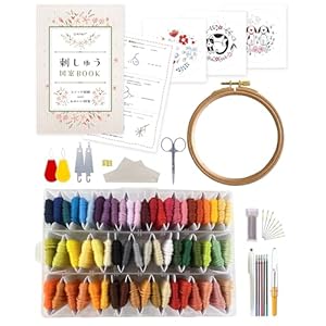 RITALT 刺繍キット 刺繍糸 60色 図案本 刺繍枠 初心者 セット 収納 布 【25番/8m/6本綴り】" 