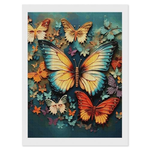 Peinture diamant papillon coloré 5D avec strass carrés pour adulte débutant - 30x40 cm
